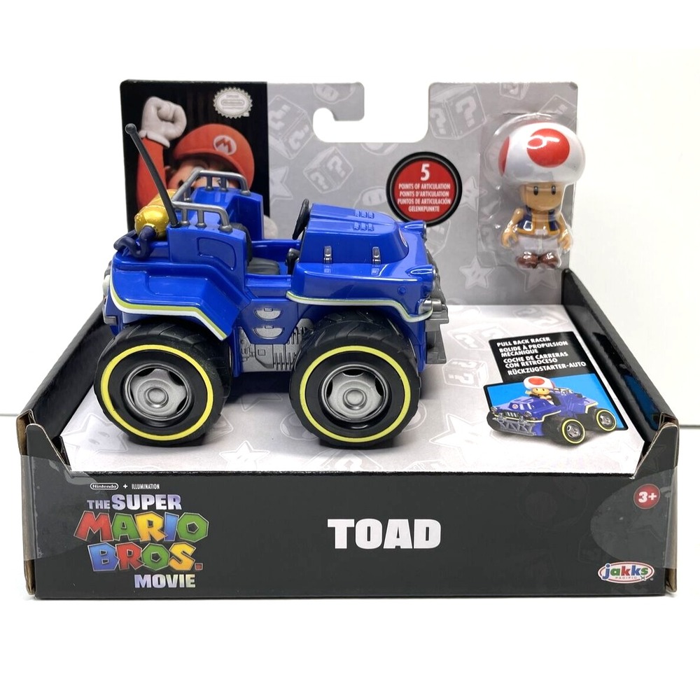 Nintendo Super Mario Bros Movie Pull Back Toy Racer Kart Toad Figure 2023 Jakks